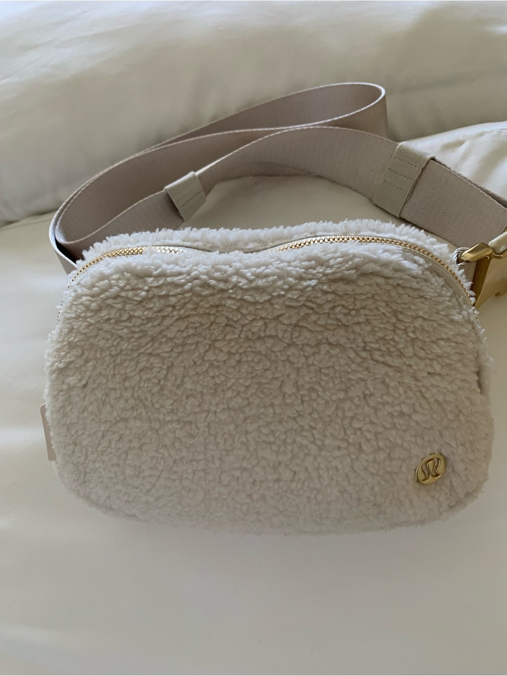 lululemon athletica Cream Sherpa Crossbody with Gold Logo